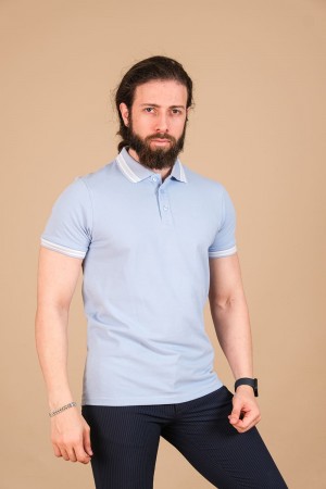 Pamuk Pike Örgü Polo Yaka T-Shirt Bebek Mavisi