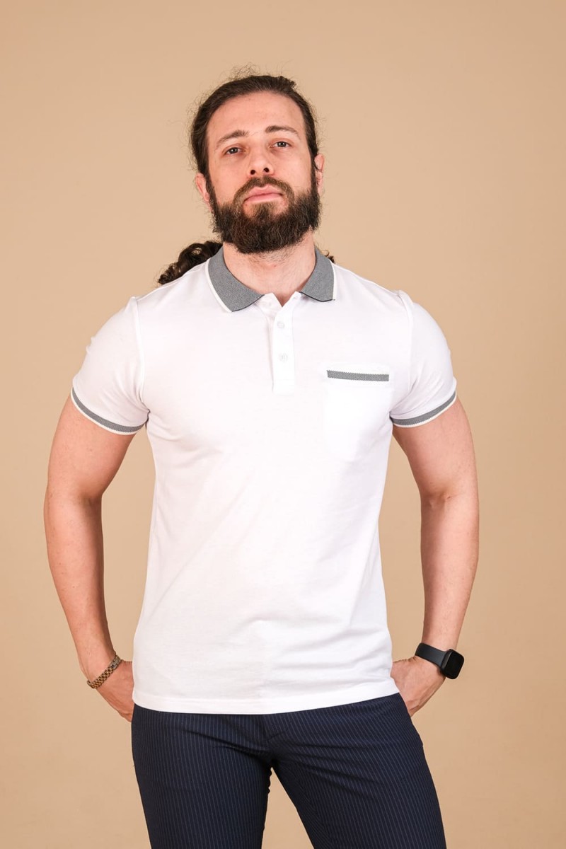 Oxford Pike Fleto Cepli T-Shirt Beyaz