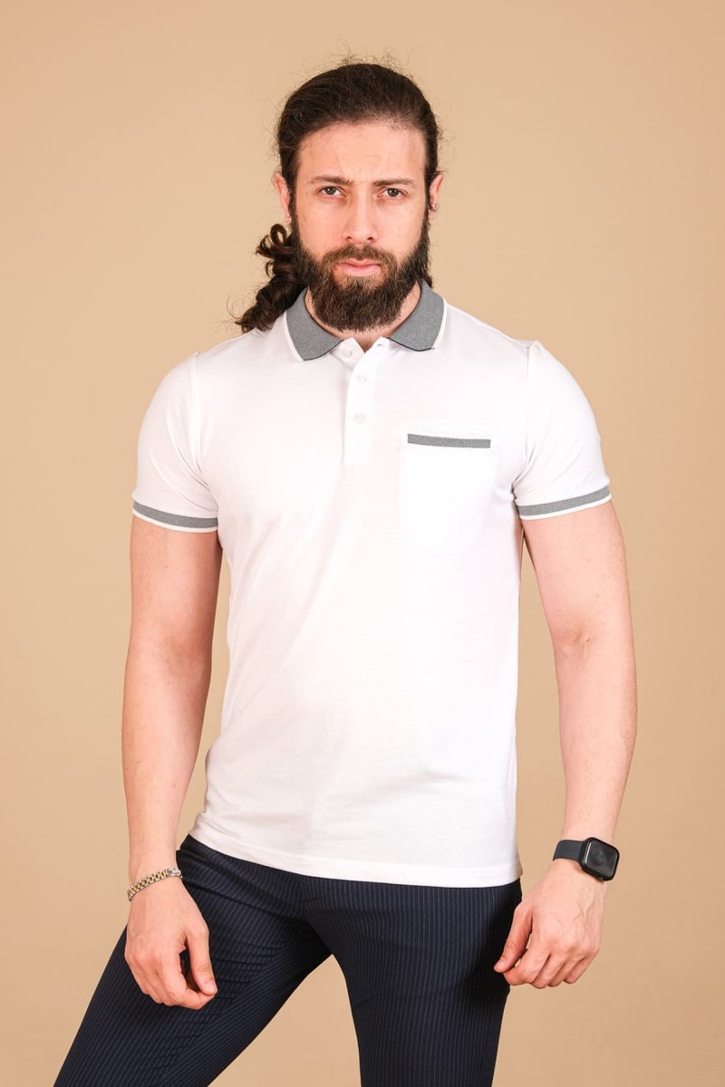 Oxford Pike Fleto Cepli T-Shirt Beyaz